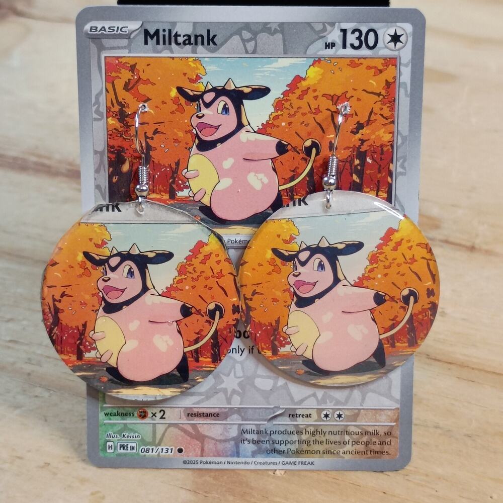 Handmade Miltank Dangle Earrings Resin Card Jewelry Hook Back Cow